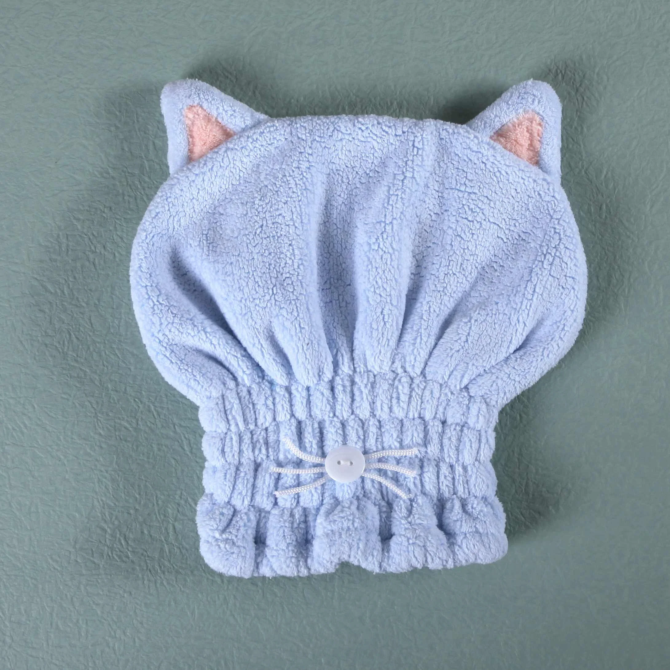 منشفة تجفيف الشعر المصنوعة من المايكروفايبر شكل قطه للنساء - Image 3