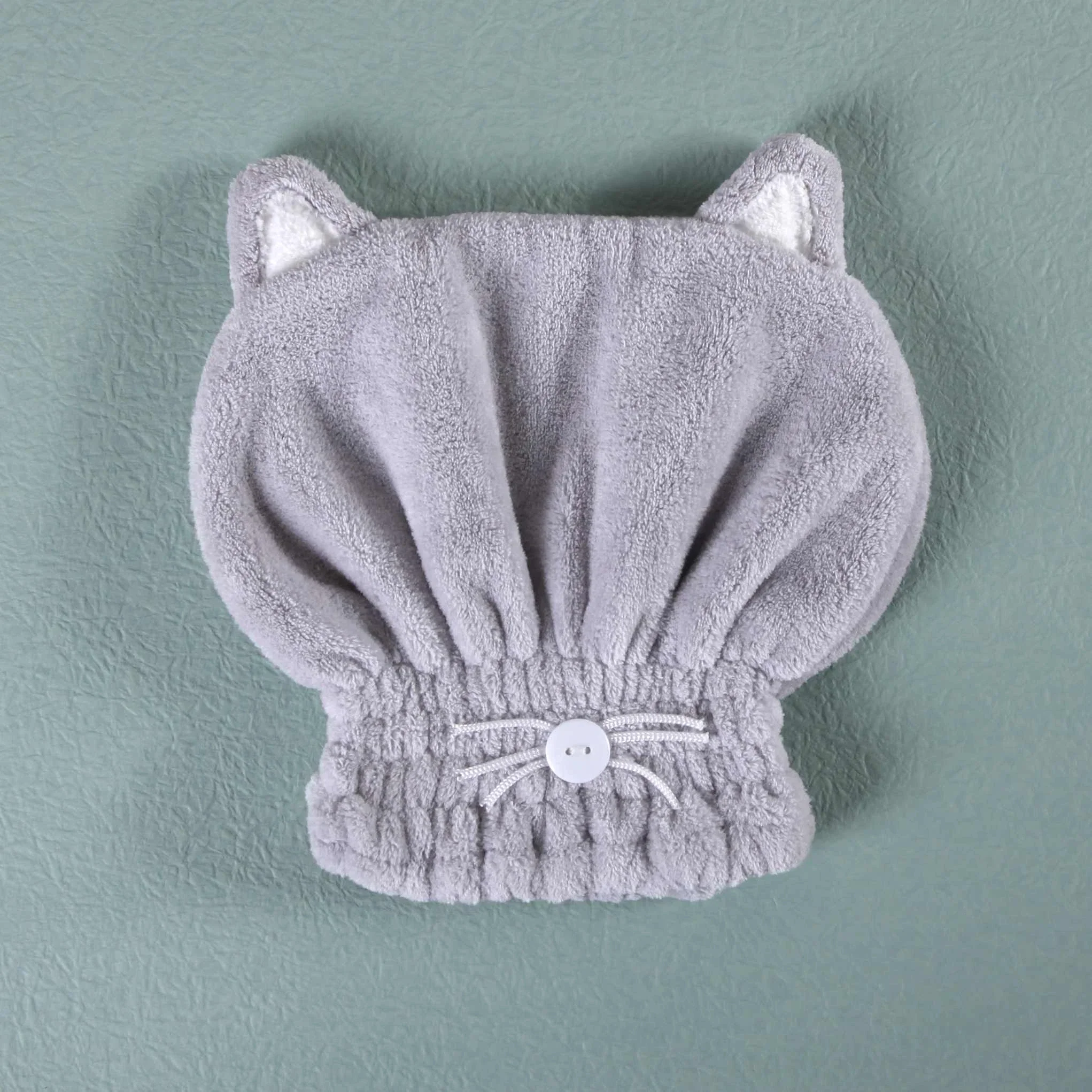 منشفة تجفيف الشعر المصنوعة من المايكروفايبر شكل قطه للنساء - Image 4