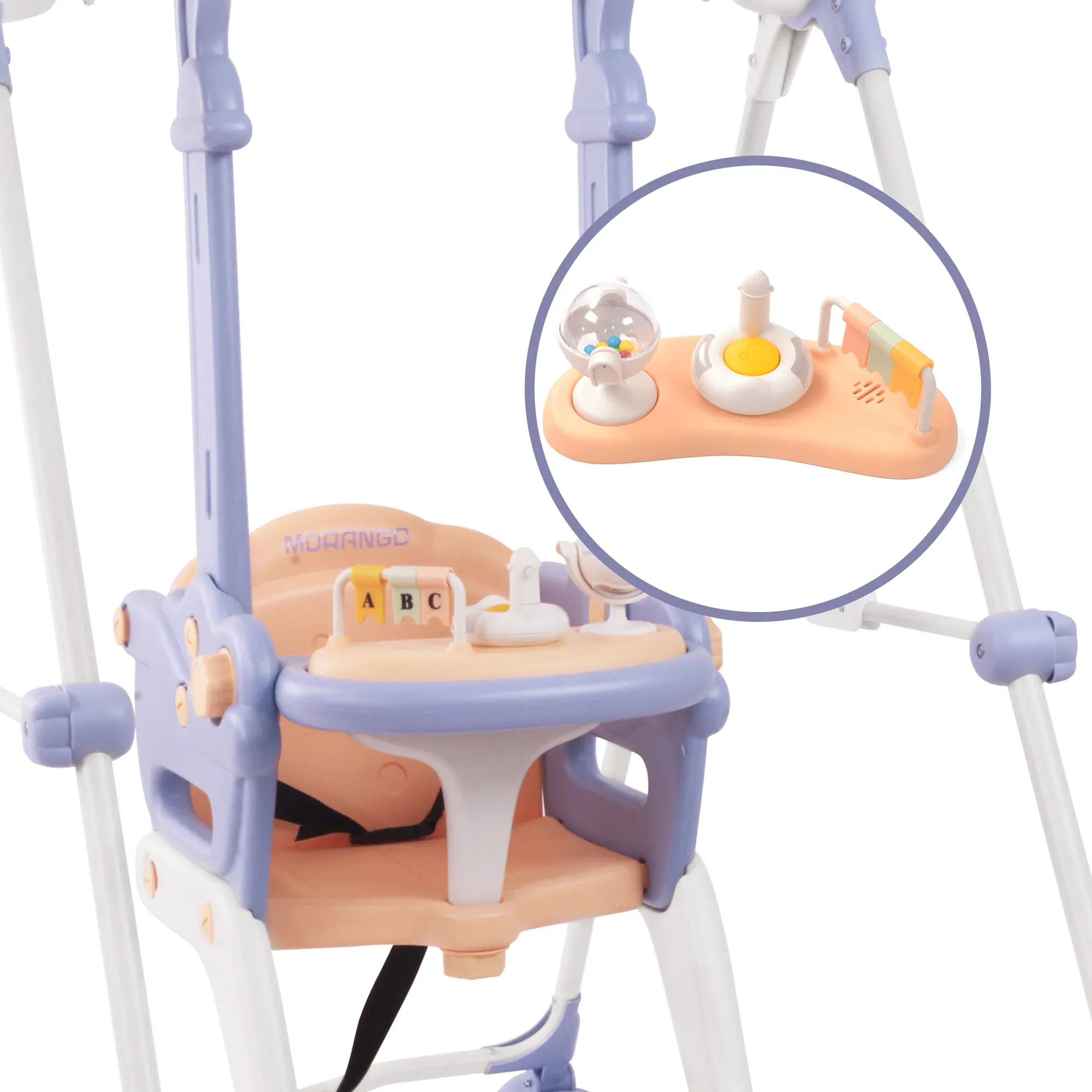 أرجوحة أطفال تعمل بالموسيقي مزوده بطاولة طعام ومظلة للمواليد البنات - Image 3