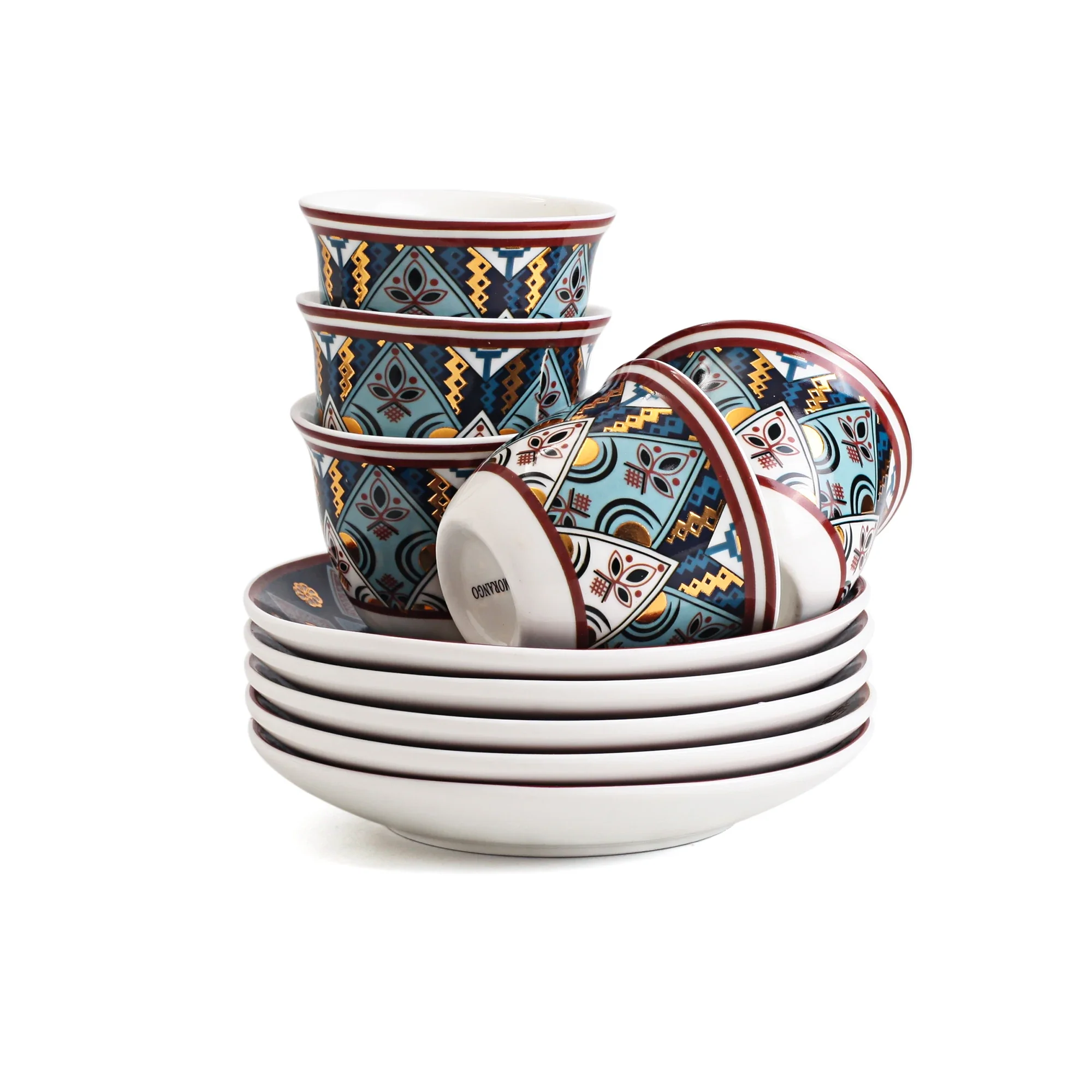 طقم فناجين شاي وقهوة مزينة بنقوشات 18 قطعة - Image 3